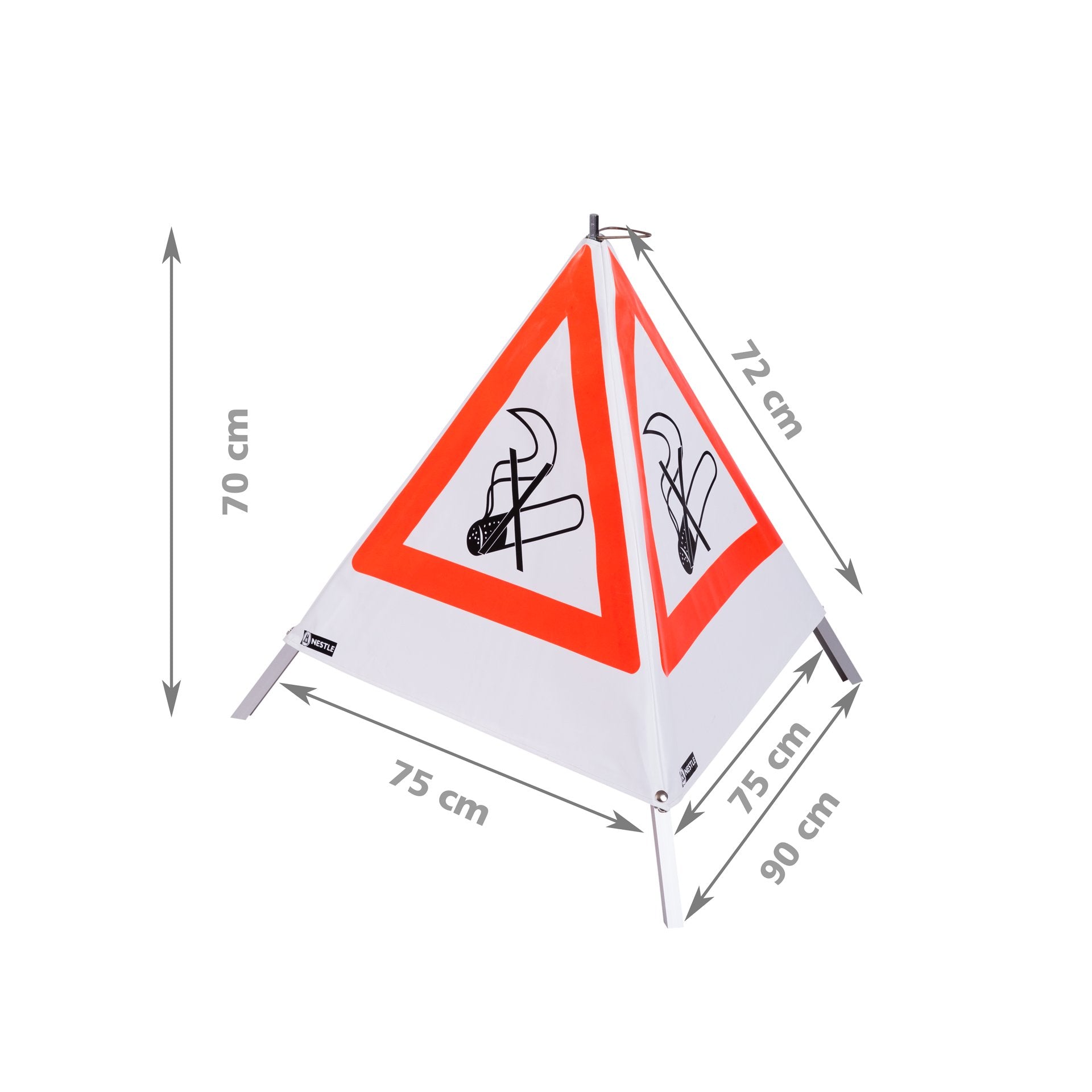 NESTLE Warnpyramide 70 cm, Rauchverbot (NZ01), weiß, mit Mittelfuß NESTLE Warnpyramide 70 cm, Rauchverbot (NZ01), weiß, mit Mittelfuß